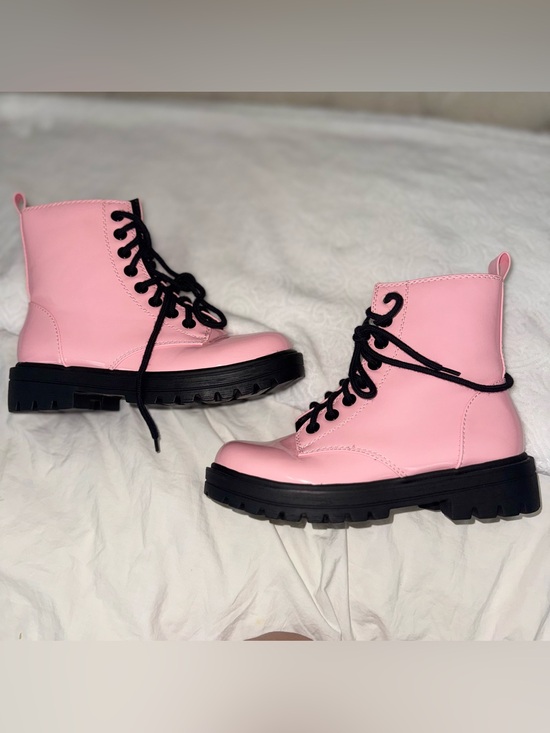 Soda Shoes - Soda Pink Lace-Up Combat Boots with Black Soles